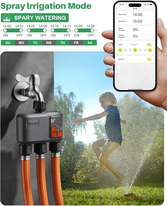 WiFi Sprinkler Timer 3 Zone with 984 Feet RF Gateway 3 Outlet Smart Water Timer for Garden Hose with Rain Delay/Manual/AutomaticWiFi Water Hose Timers for Garden &amp Lawns