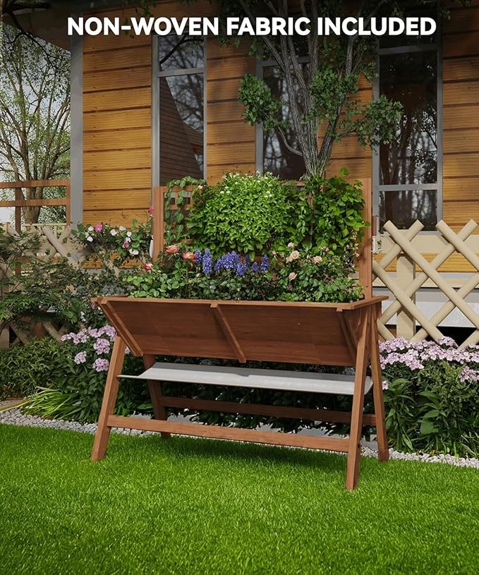 Raised Garden Bed with Legs - 52x30x54in Wooden Elevated Raised Garden Beds Raised Planter Box with Vine Climbing Outdoor Standing Growing Bed for Growing Vegetables Flowers Herbs