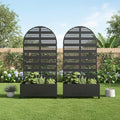 Casaphoria 72x35 Metal Raised Garden Bed with Trellis(2 Pack) Outdoor Planter Box with Wheels &amp Drainage Holes for Climbing Plants Flowers Elevated Garden Kit with Privacy Screen Black-Harol