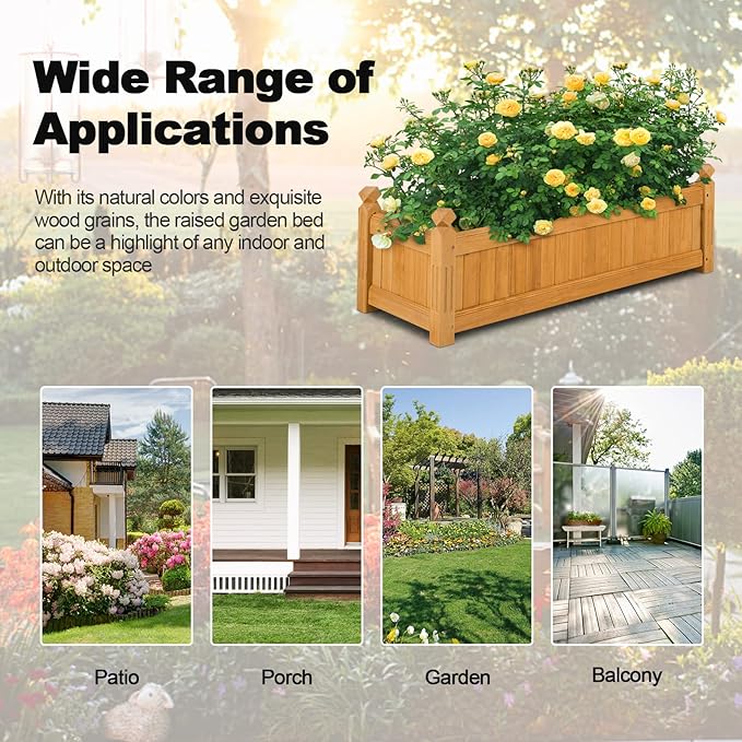 S AFSTAR Wooden Raised Garden Bed Outdoor Rectangular Plant Box W/Drainage Holes Wood Raised Planter for Vegetable Fruit Flower Rise Planter Container for Yard Patio Garden 43.5 L x 16 W x 14 H