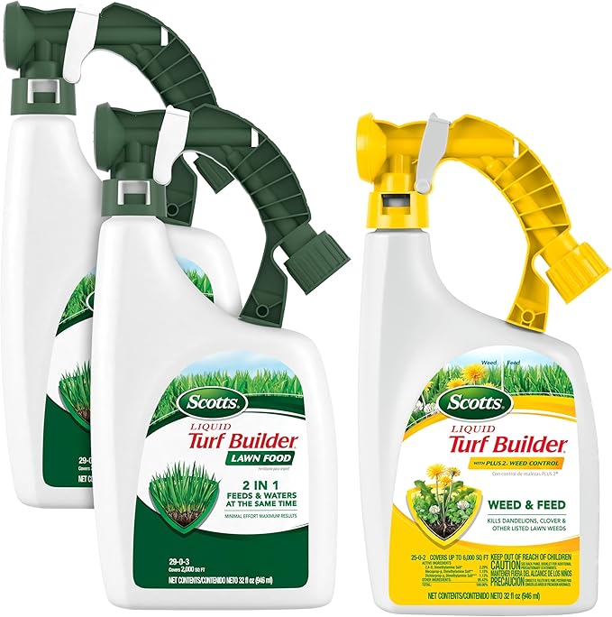 Scotts Liquid Turf Builder Lawn Food and Scotts Liquid Turf Builder Plus 2 Weed Control 3 Container Bundle