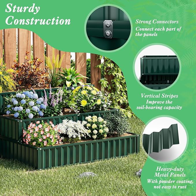Giantex 3-Tier Raised Garden Bed Set 2 47 x47''x24'' Heavy-Duty Metal Outdoor Planter Box w/Open-Ended Base Elevated Planter Box for Vegetable Fruit Flower Herb Patio Backyard Raised Bed Kit