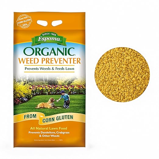 MYGP Organic Weed Preventer 25 lb – Natural Lawn Fertilizer &amp Weed Control – Corn Gluten Meal Granules – Includes Gardening Claw Gloves &amp Soil pH Test Strips – Covers 1250 sq ft