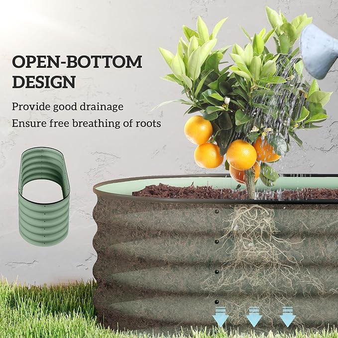 Outsunny 8' x 2' x 1.4' Galvanized Raised Garden Bed Kit Outdoor Metal Elevated Planter Box with Safety Edging Easy DIY Stock Tank for Growing Flowers Herbs &amp Vegetables Green