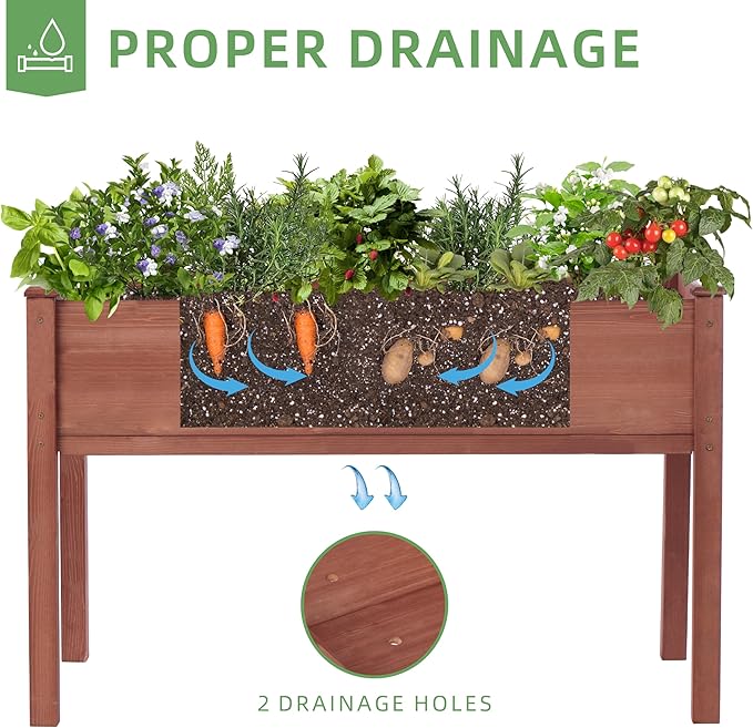 48x24x30 inch Raised Garden Bed with Legs Elevated Wooden Planter Box for Outdoor Plants Flowers Fruits Vegetable Herb Growing