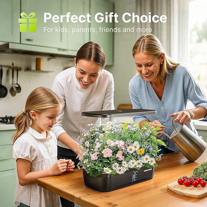 SUNCOZE Hydroponics Growing System Kit 12 Pods Indoor herb Garden with 20W LED Grow Light Visible Water Tank with Pump 2.2-12.4 Adjustable Height Indoor Gardening System Gardening Gifts Black