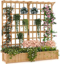 Garvee 48.8 in l x 16.2 in w x 63 in h Two-Tier Wooden Planter Box with Trellis &amp Hanging Roof 1.4Ft Deep Elevated Raised Bed for Outdoor Flowers Vegetables Drainage Holes