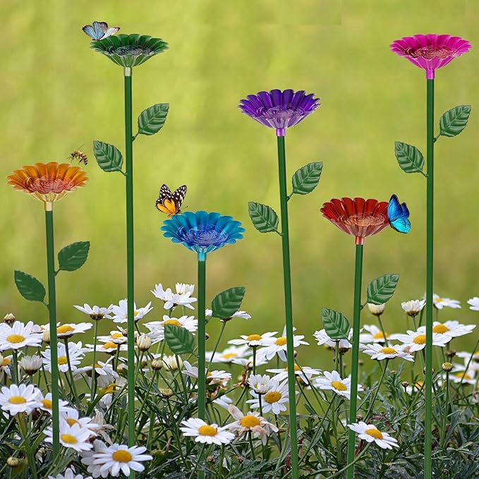6 Pack Bee Watering Station Bee Bath for Garden Metal Bee Water Feeder with Flower Design Colorful Butterfly Bee Bath Bowl for Outdoor Garden Yard Decor