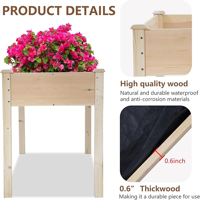PayLessHere Wooden Garden Bed Raised Planter Box Outdoor Patio Gardening Planter and Indoor Elevated Garden Grow Box for Vegetable Flower