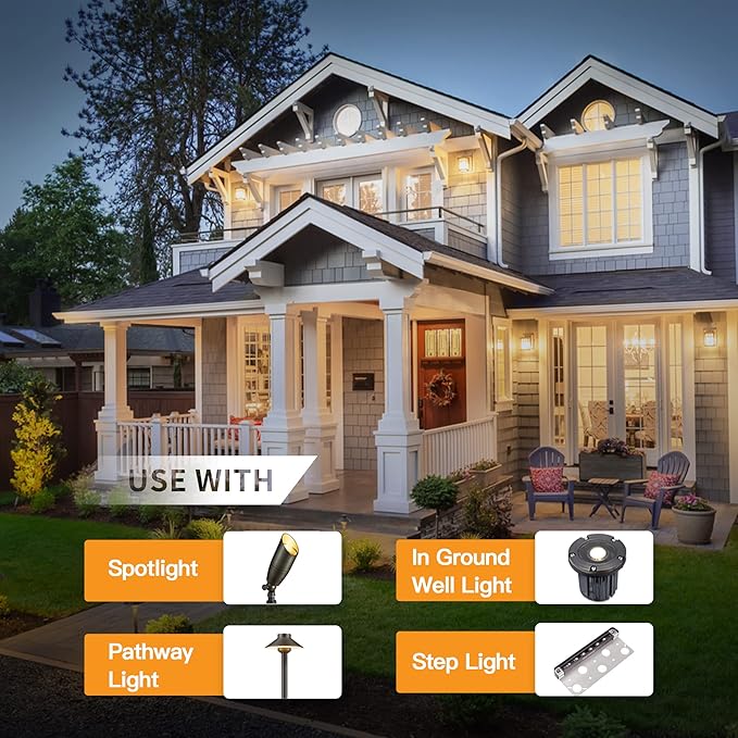 Gardenreet 12V Landscape Spotlight Bundle - 6 Pack Brass Spotlight 65FT 16/2 Cable Outdoor Waterproof LED Fixture for Garden Wall Tree with 5W 2700K Warm White MR16 Bulb