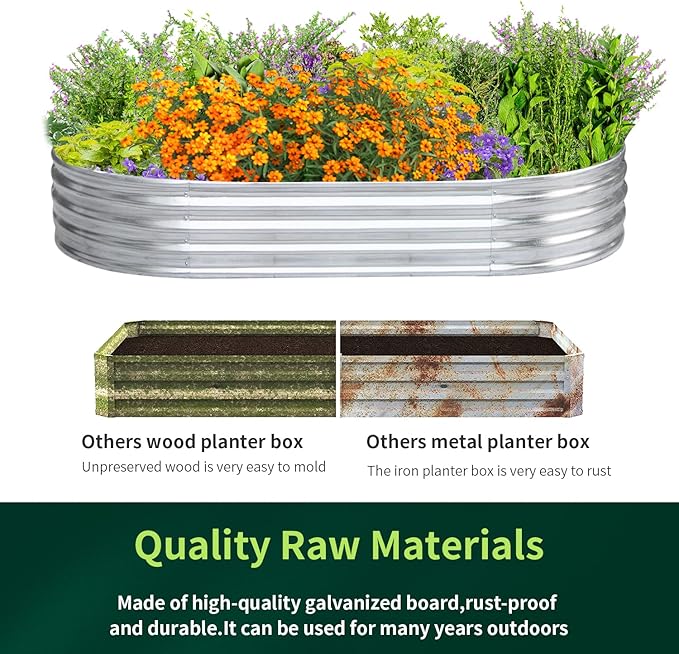 Galvanized Raised Garden Bed Oval Bottomless Planter Boxes Outdoor Metal Garden Bed for Vegetable Fruits Flowers Grass Herb 6x3x1 FT
