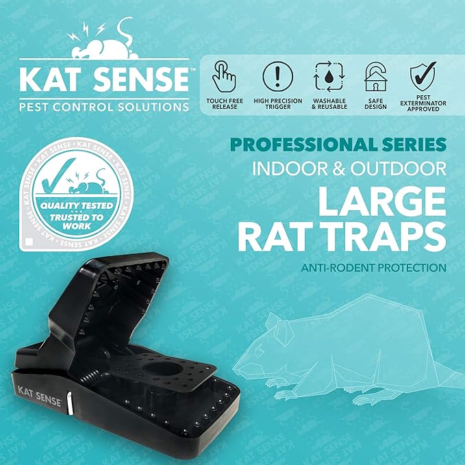 Kat Sense Large Rat Snap Traps Set of 6 - Multi-Capturing Tooth Design Humane Rat Trap Indoor &amp Outdoor Use Mouse Catcher for Repeat Use High Precision Triggering Traps for Rats Mice Chipmun