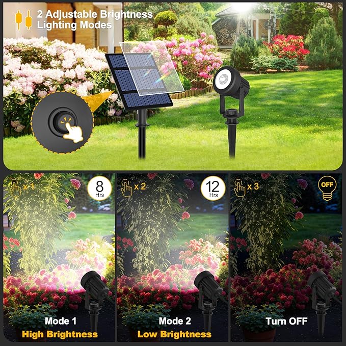 T-SUNUS Solar Garden Spot Lights LED Landscape Light Outdoor IP65 Waterproof 9.8ft Cable Separated Panel Auto ON/Off for Garden Driveway Pathway Pool Area (White 6000K)
