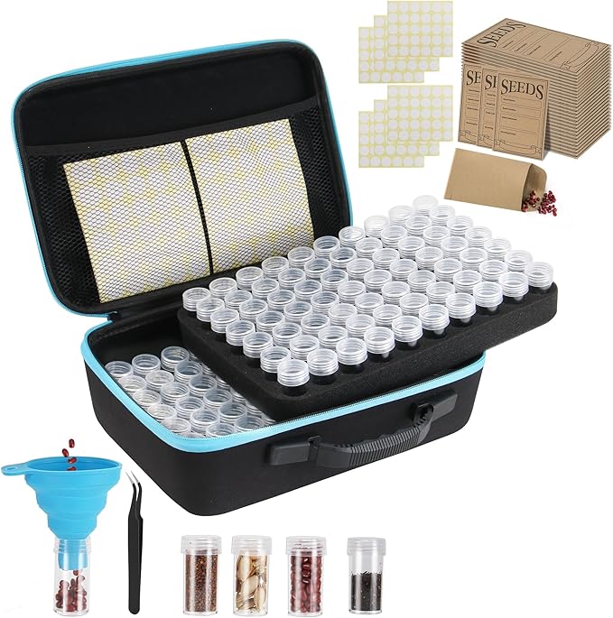140 Slots Seed Storage Organizer Garden Saving kit Seed Organizer with 30 Seed Envelopes Write Label Funnel Tweezer for Plants Vegetable Seed Saver (Seeds not Included)