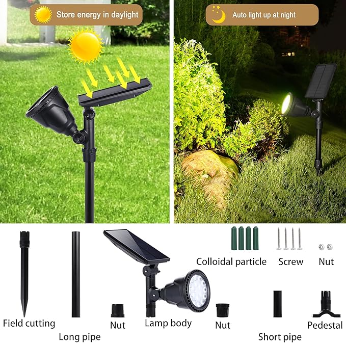 Solar Outdoor Spotlights - 18 LED 600 Lumens Waterproof 7 Colors Adjustable for Year Round Patio Garden and Landscape Festive Lighting (1 Pack)