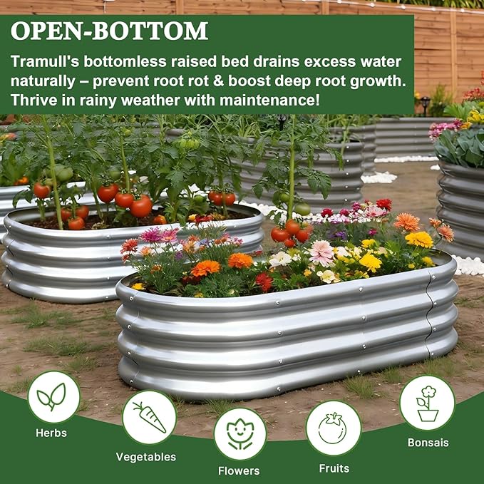 4x2x1 ft Galvanized Raised Garden Bed Outdoor 4-Pack 12 Tall Metal Planter Boxes for Planting Vegetables Flowers Herbs Tomato - Corrugated Rust-Resistant Elevated Garden Beds Kit Silver