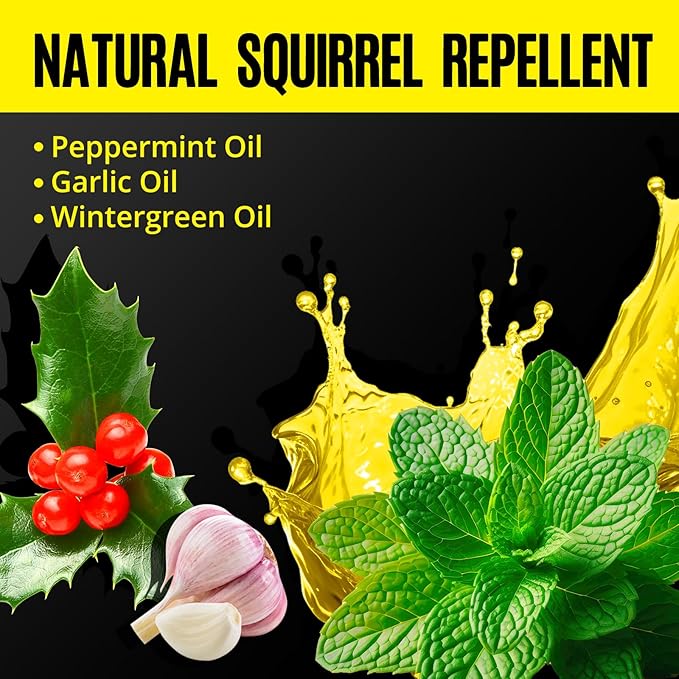 Squirrel Repellent Outdoor 12 Pouches Chipmunk Repellent Outdoor for Bird Feeders Natural Squirrel Deterrent Keep Squirrels Out of Garden Yard Squirrel Repellent for Attic Cars Engines Roof