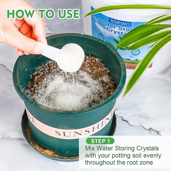 XSEINO 5LB Water Storing Crystals for Plants Water Gel Solves Plant Over-Watering and Drought Problems Keeps The Soil Moist Small Water Storing Polymer Crystals for Plants