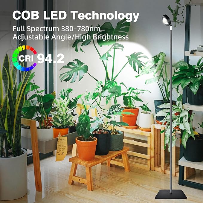 20W Full Spectrum Grow Light Daylight 3000LM High PPFD&ampCRI COB LED Floor Lamp with 6/8/12H Timer Adjustable Height (28-83) &amp Angle Grow Lights for Indoor Plants Succulents &amp Flowers