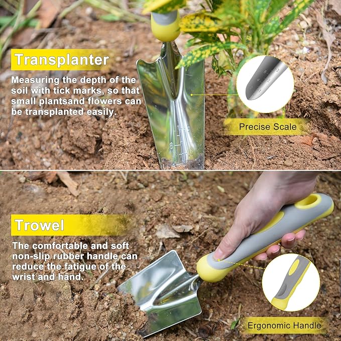 Garden Tool Set Carsolt 10 Piece Stainless Steel Heavy Duty Gardening Tool Set for Digging Planting Pruning Gardening Kit with Durable Bag Gloves Gift Box Ideal Garden Gifts for Women Men