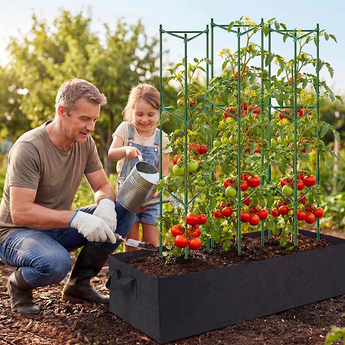 3-Pack Tomato Cage with 57 Gallon Raised Garden Bed - Anti Collapse Steel Core Plant Support System for Climbing Vegetables Plants Flowers 48 Adjustable Vertical Tomato Trellis for Garden Balcony
