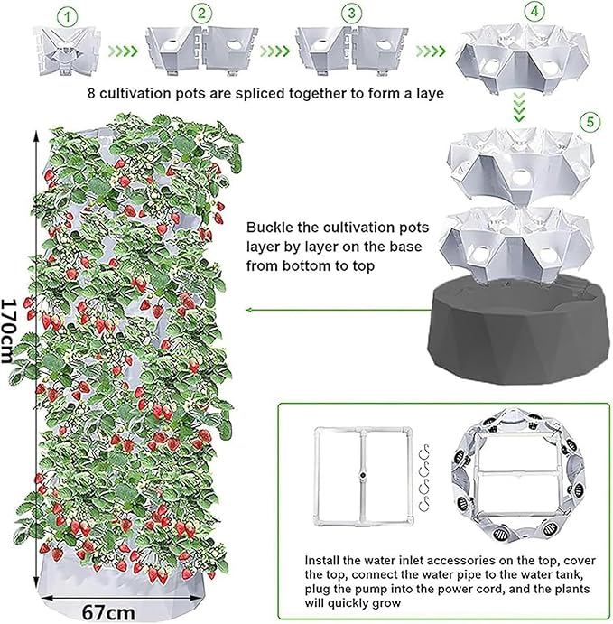 Hydroponics Growing System 48/64/80Pots Hydroponics TowerIndoor Plant Water Cycle - Garden Growing Systems Vertical Hydroponic Pineapple Aeroponic Tower (Color:Size:48Pots)