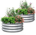 KING BIRD Raised Garden Bed Galvanized Round Planter Box Outdoor for Gardening Plants Vegetables Flowers Silver 24x24x12 in 2 Packs