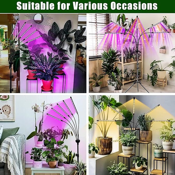 Grow Lights for Indoor Plants5 Heads Red Blue White Full Spectrum Plant Light with 15-60 Adjustable Tripod Stand Indoor Grow Lamp with Remote Control and Auto On/Off Timer Function