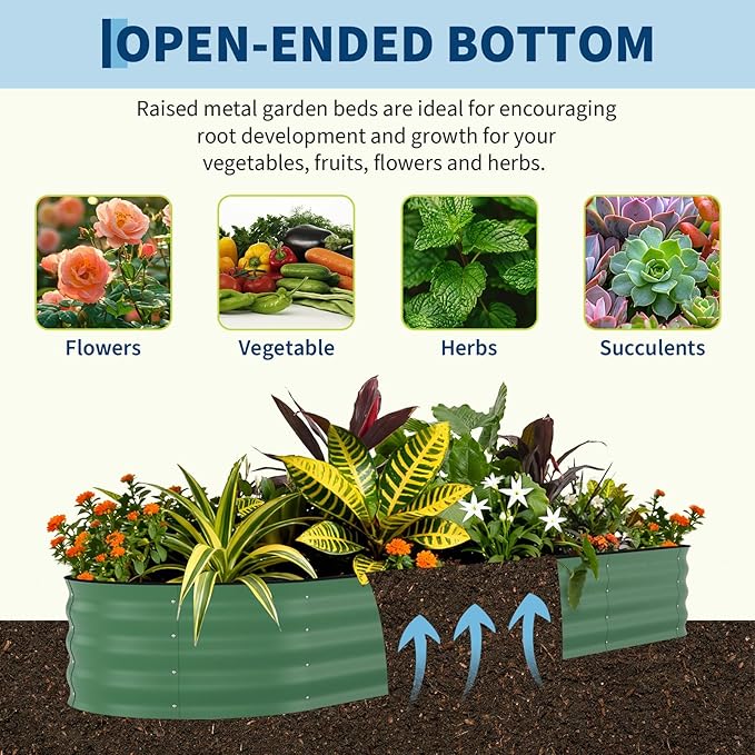 Garvee 2 Pack Galvanized Raised Garden Beds - 8x2x2ft Planter Box for Vegetables Flowers Rust-Resistant Garden Box Easy Assembly Raised Beds Durable Planters for Outdoor Plants Green