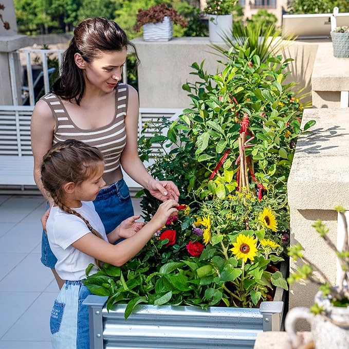 Land Guard 2 Pack Galvanized Raised Garden Bed with Legs 48×24×32in Large Metal Elevated Raised Planter Box with Drainage Holes for Backyard Patio Balcony 700lb Capacity