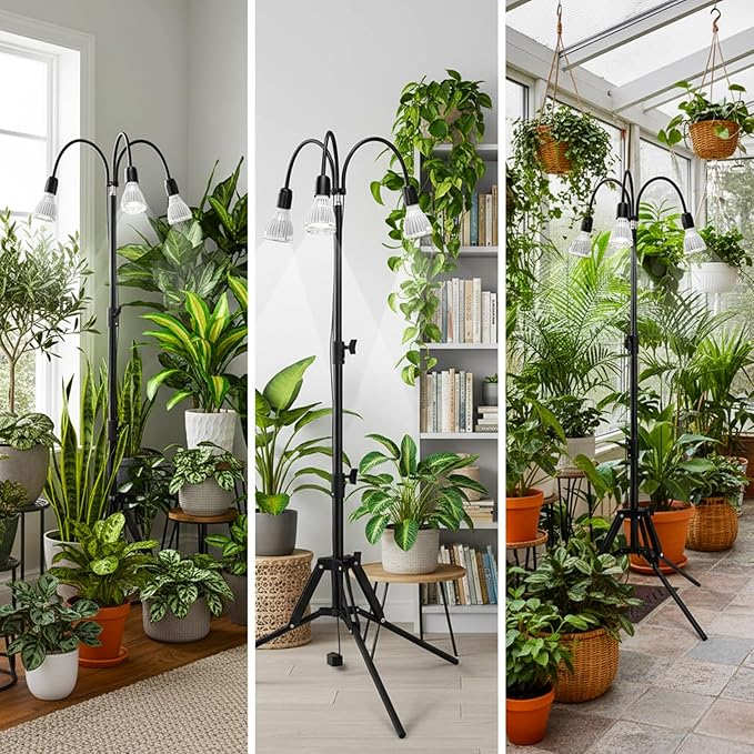 SANSI Grow Lights for Indoor Plants 96W Full Spectrum Grow Light No Dimmable 35-64 inches Detachable Tripod Standing Grow Lights High PPFD 3 Pack of Par25 32W Bulb Plant Lights for Indoor Growing
