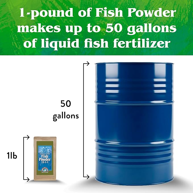 Down To Earth All Natural Fertilizers Organic Solution Grade Fish Powder - Water Soluble Nitrogen - Makes up to 50 Gallons of Liquid Fish Fertilizer for Soil or Foliar Spray 12-1-1 1 lb