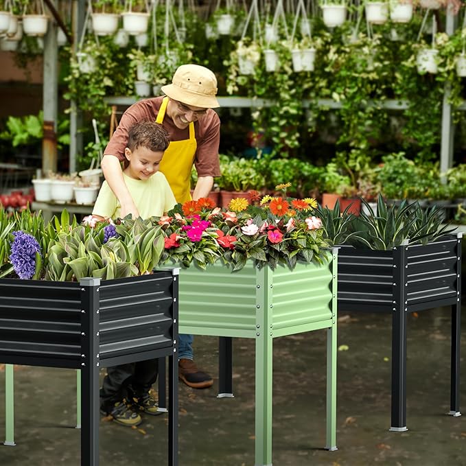 Raised Garden Bed with Legs 48×24×32in Galvanized Raised Garden Beds Outdoor Elevated Metal Planter Box for Gardening Vegetables Flowers Herb （Green）