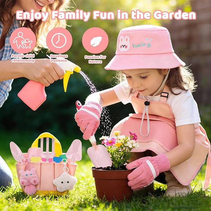 Kids Gardening Tools SetGardening Tools for KidsToddler Gardening Tools with Gloves Watering Can Metal Shovel Rake Spade &amp Storage Bag Garden Book and More Educational STEM Learning for Gir