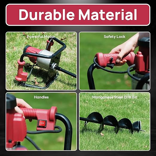 DC HOUSE 1500W Electric Post Hole Digger Earth Auger Hole Digger Digging Tools Auger with 6 Digging Bit Set with Reverse Function Prune Farmland and Garden