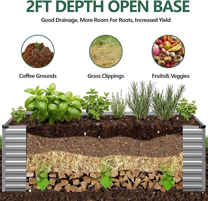Vengarus 6x3x2FT Galvanized Raised Garden Bed Kit Deep Root Planter Box for Vegetables Flowers Herbs and Succulents - 269 Gallon CapacitySilver