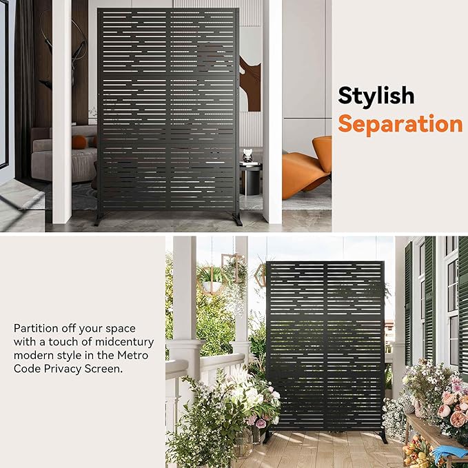 Modern Shade 4x6 FT Metal Privacy Screen with Artistic Modular Designs Decorative Patio Privacy Fence &amp Garden Divider Freestanding Outdoor Metal Fence Panel Weather-Resistant (Metro Code)