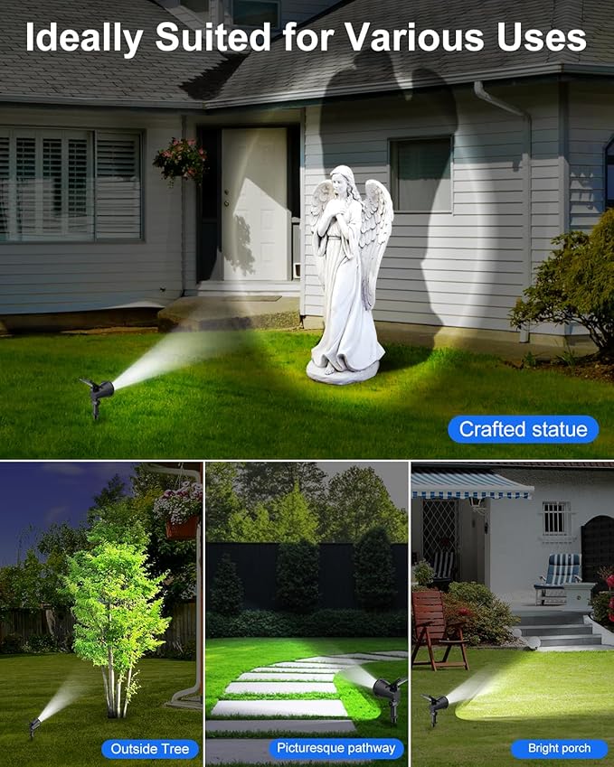 Solar Powered Spotlights Outdoor Waterproof Sunset Spot LED Lights Ultra Bright for Tree Flag Lawn Statue Pool Garden House Wall Yard Path Outdoor Landscape Uplighting 6 Pack Cool White