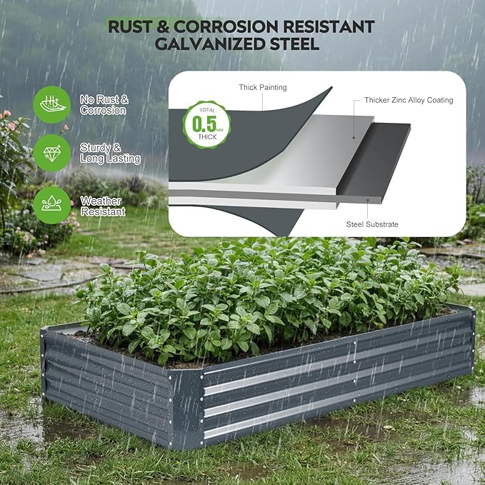 ZORMY 2Pack 6×3×1ft Galvanized Raised Garden Bed Kit Metal Planter Boxes Outdoor Large Raised Beds for Vegetables Fruits and Flowers - Grey