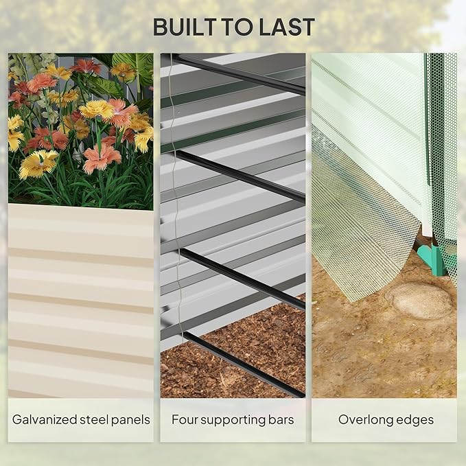 Outsunny 7.3 x 3.4 x 2 ft Galvanized Raised Garden Bed with Crop Cage Plant Protection Net and Shade Cloth Roof Metal Planter Box with Cover for Vegetables Flowers Herbs Beige