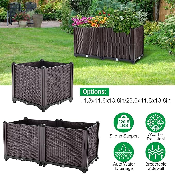 Raised Garden Bed Outdoor Square Vegetable Planters Elevated Raised Planter Plant Growth Box Containers with Self-Watering System for Garden Patio Balcony (Large)