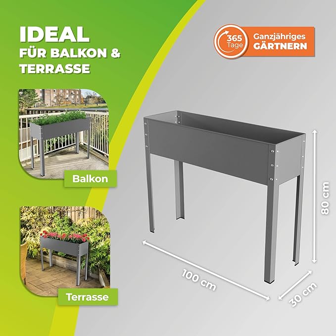 Bio Green Metal Raised Garden Bed Freising-XL with Drainage I Large Galvanized &amp Powder-Coated Outdoor Planter Box with Legs for Herb Garden Flowers Vegetables Patio I 40x12x31.5 inch Anthraci