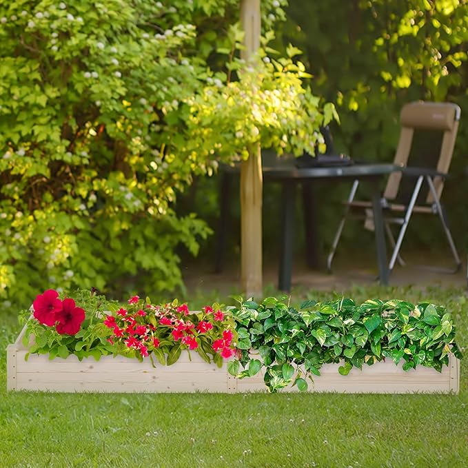 Raised Garden BedWooden Garden Bed Elevated Wood Planter Box Stand Patio Gardening Planter Grown Box for Backyard Patio Balcony w/Bed LinerNatural…