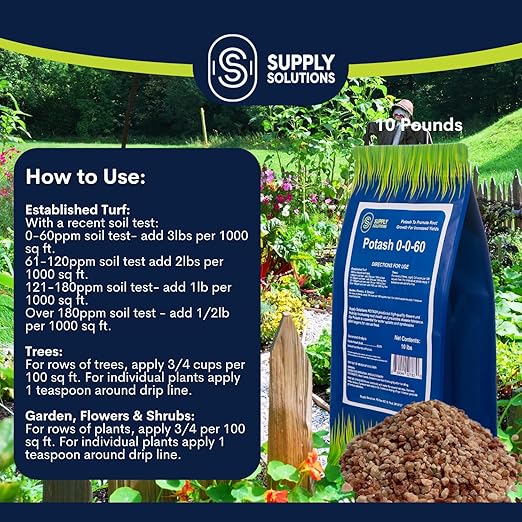 Supply Solutions Muriate of Potash 0-0-60 Fertilizer - High Potassium for Lush Crops Blooms Acidic Plants (10lbs)