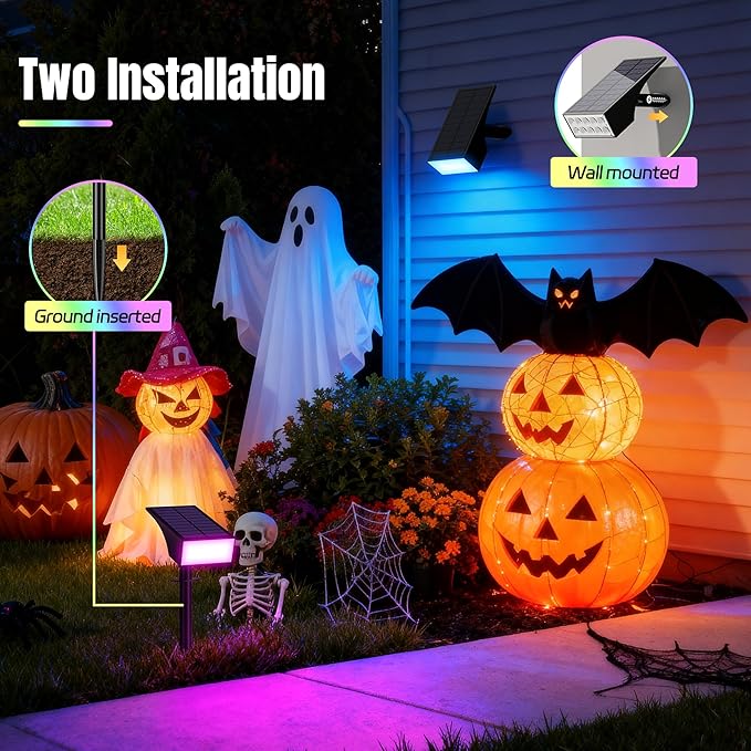 Solar Spot Lights Outdoor Color Changing [7 Mode/6 Pack] Christmas Landscape Spotlights Solar Lights Outdoor WaterproofLed Powered Flood Light for Halloween Pathway Yard Garden Tree Walkway