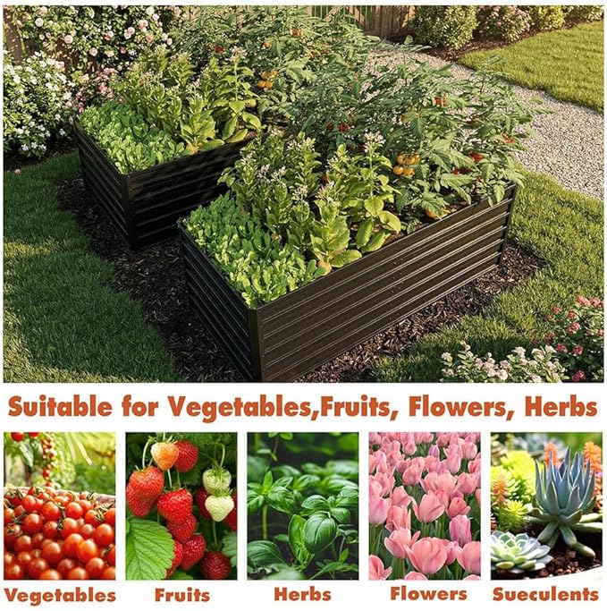 2-Pack 6x3x2ft Metal Raised Garden Bed Galvanized Steel Planter Box Kit with 4 Reinforcement Bars Deep Root Outdoor Planting Beds for Vegetables Flowers Herbs – Black
