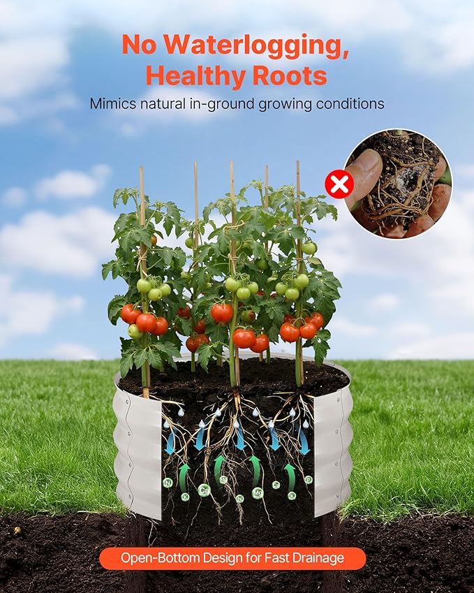 VEVOR 3 Pcs 2x2x1ft Round Raised Garden Bed Kit Outdoor Metal Galvanized Raised Beds for Gardening Vegetables Easy Assembly Garden Planter Box for Flowers Fruits