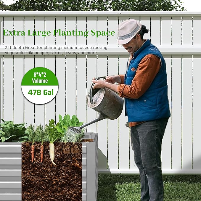 8x4x2 ft Outdoor Raised Garden Bed Large Metal Planter Raised Beds Planters for Outdoor Plants for Vegetables Flowers Herbs Fruits and Succulents.(2 Pcs)