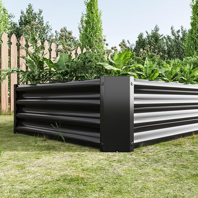 7.6x3.7x0.98FT Metal Raised Bed for Outdoor Flower Planters Vegetables Herb Galvanized Raised Garden Bed Kit Rectangular Large Metal Deep Root Planters with An Open Bottom (Black with 6x3x1ft)