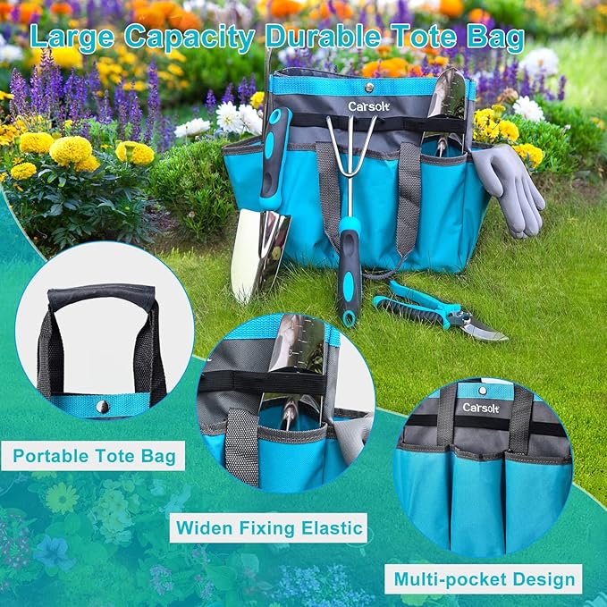 Gardening Tools Carsolt 10 Piece Heavy Duty Stainless Steel Garden Tools Set with Ergonomic Rubber Handle. Variety of Gardening Hand Tools with Gift Box Ideal Garden Gifts for Women